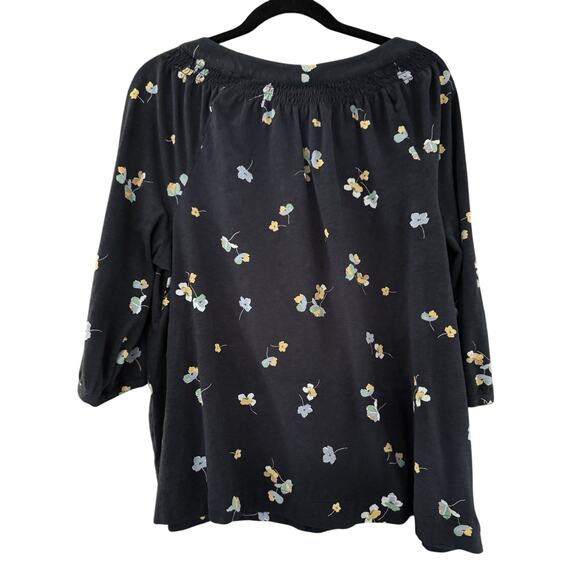 J. Jill Navy Blue Cotton Blend 3/4 Sleeve Peasant Keyhole Boho Top XL - Picture 2 of 10